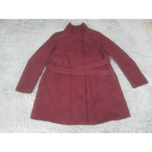 Old Navy Womens Maternity Jacket Large Red Belted Acrylic Blend Trench